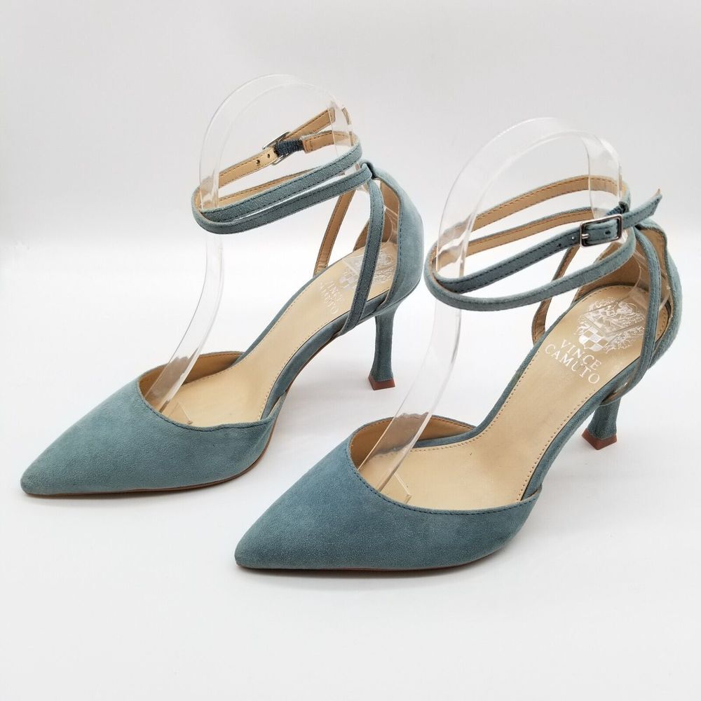 Vince Camuto Women Ketrinda Ankle Strap Pump Size 5.5 M Teal Suede